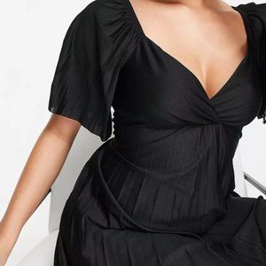 ASOS | Pleated Twist Back Cap Sleeve Midi Dress | Black